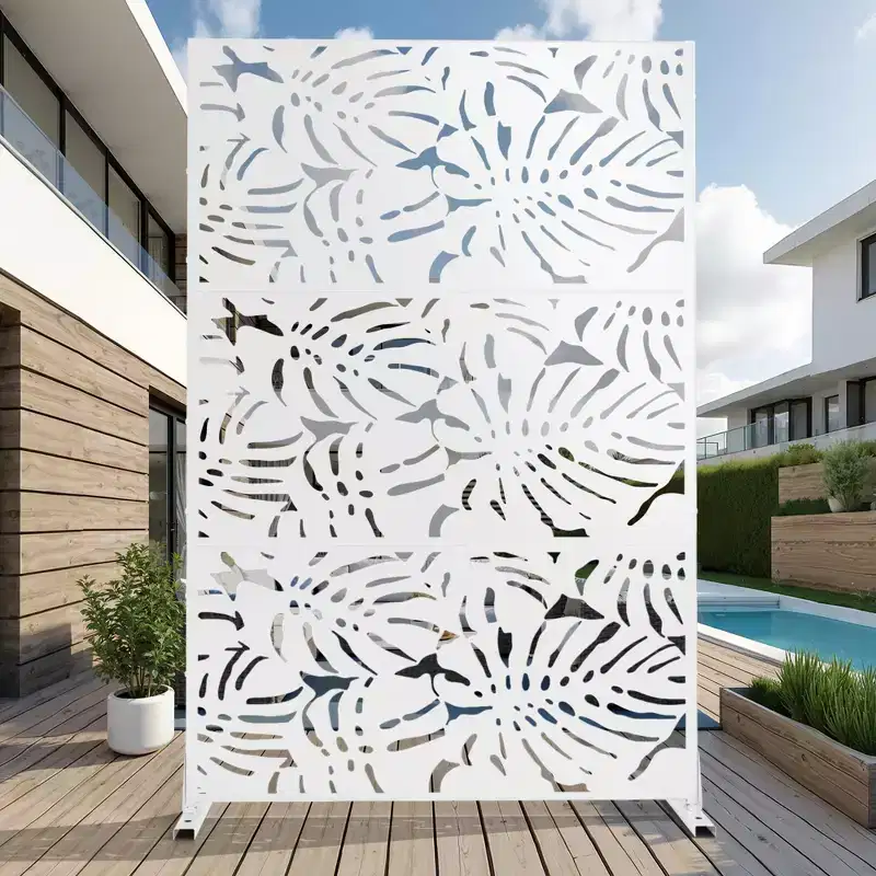 72H Room Divider Rectangle Galvanized Metal Frame Freestanding Privacy Screen, White