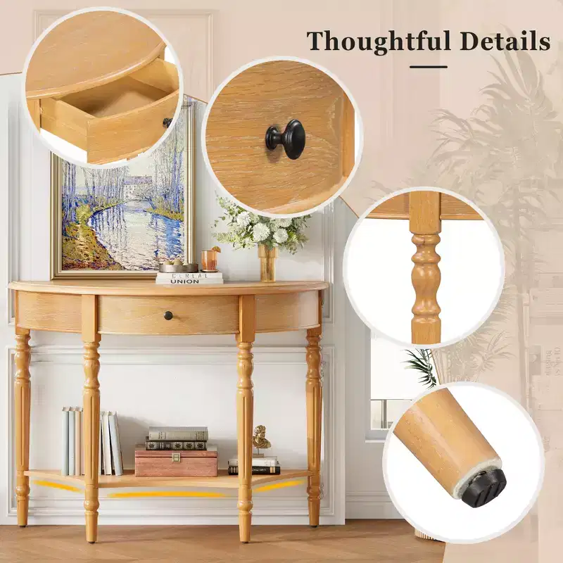 Polibi Farmhouse Crescent Entry Console with Drawer & Shelf