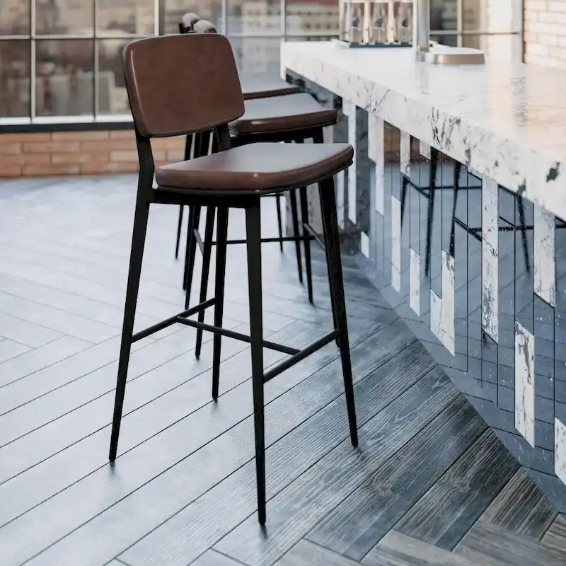 Set of 2 LeatherSoft Barstools with Iron Frame-Integrated Footrest