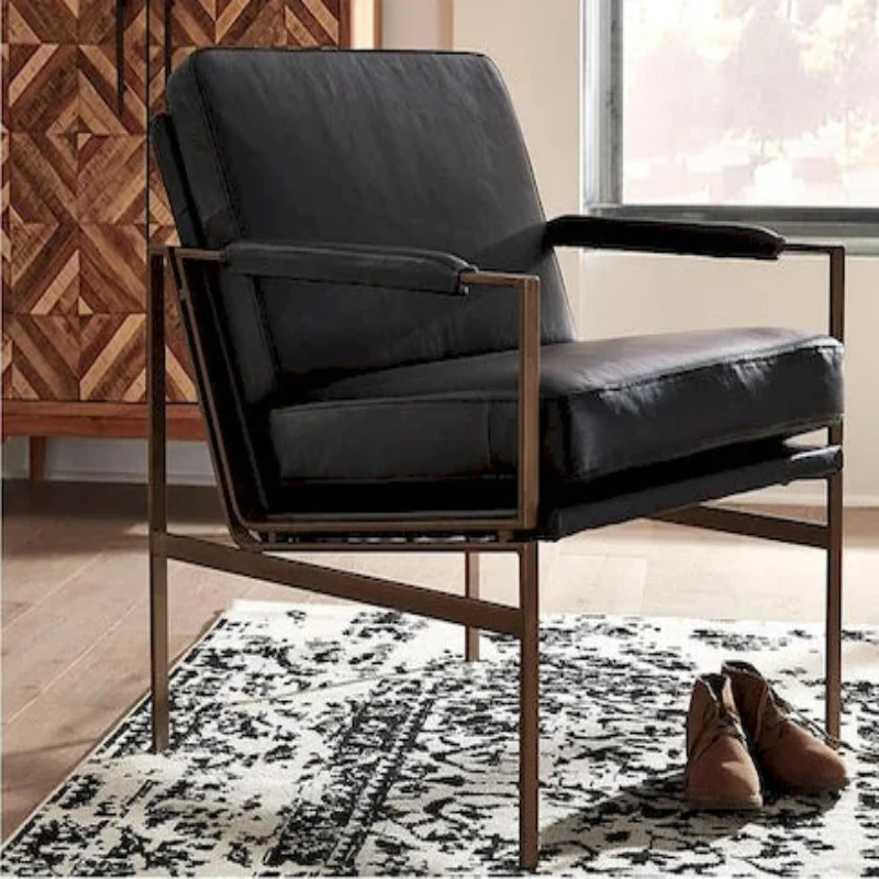 Mid Century Modern Leather Accent Chair - 29 W x 31.5 D x 34.25 H