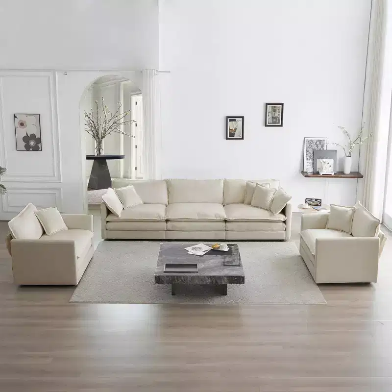 3 Piece Sofa Set Living Room Sofa Accent Chair Loveseat and Three Seat Sofa Green Chenille