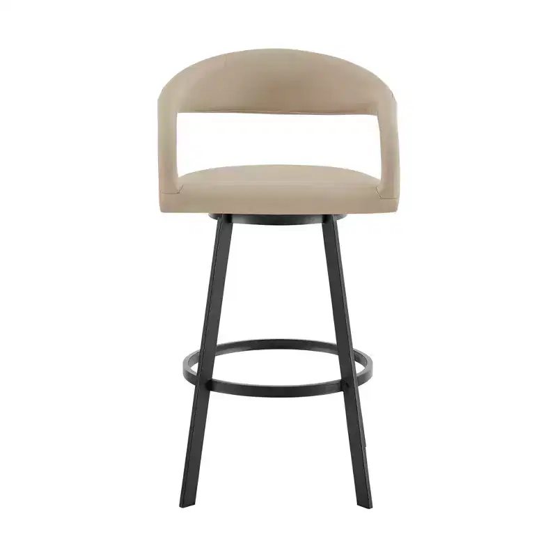 26 Beige and Black Faux Leather and Iron Low Back Counter Height Swivel Bar Chair