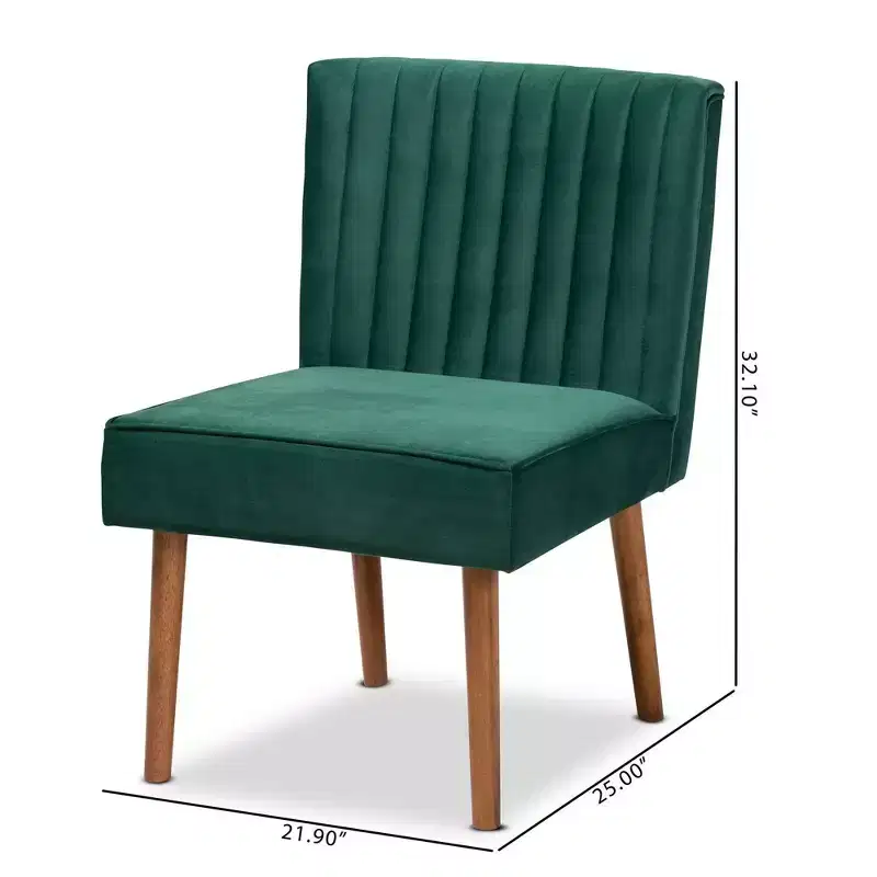 Velvet Upholstered and Wood Dining Chair -