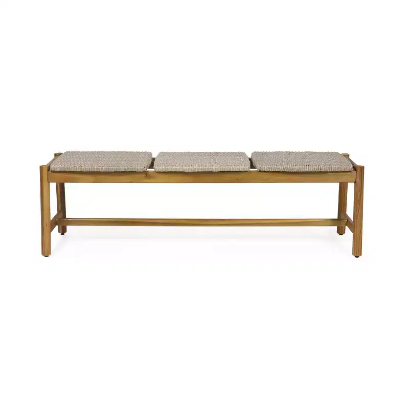 Cambria Outdoor 3 Seater Wicker Bench - Teak/Light Gray - Christopher Knight Home: UV & Water-Resistant, Iron Hardware