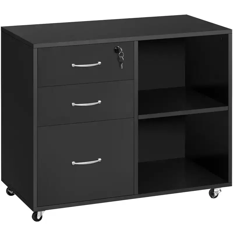 Vintage Rolling File Cabinet with 3 Drawers for Home and Office