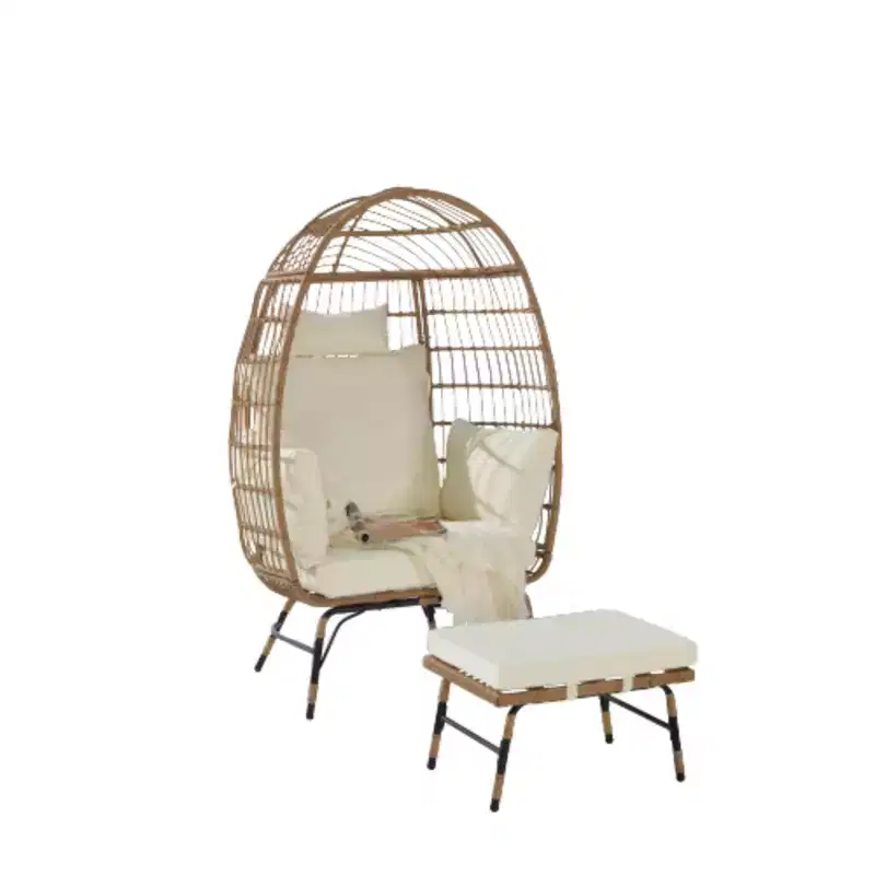 Wicker Egg Chair,Rattan Egg Chair Indoor Outdoor,Oversized Large Egg Chairs 600lbs with Ottoman and Thick Cushions for Porch, Backyard, Balcony
