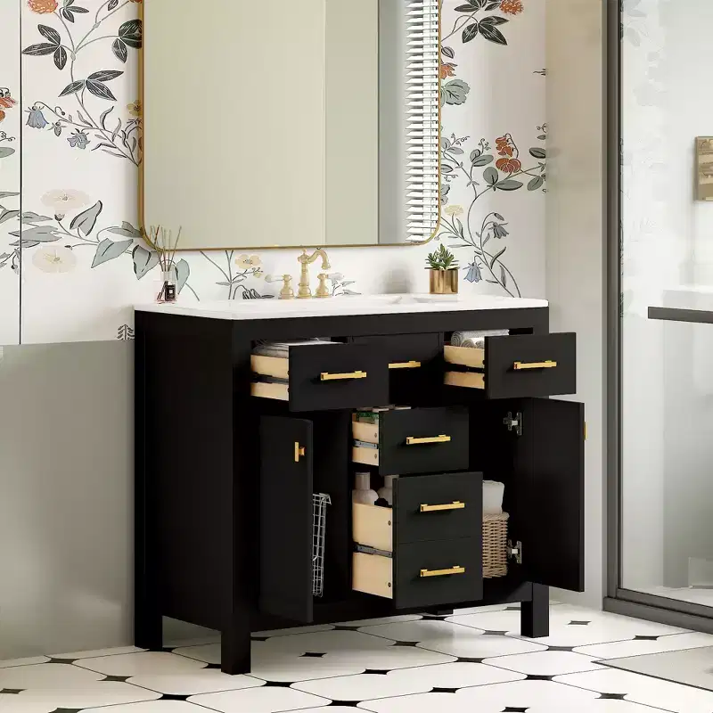 36 Bathroom Vanity Sink Combo, Bathroom Storage Cabinet with Drawers, Single Sink Bathroom Vanity with Solid Wood Frame