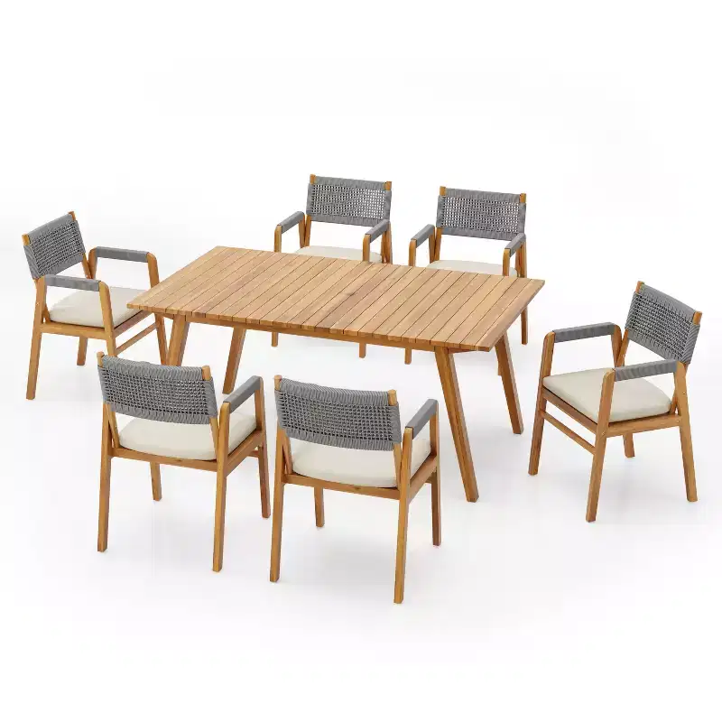 Christopher Knight Home Adeline 7 Pieces Rustic Patio Acacia Upholstered Dining Set