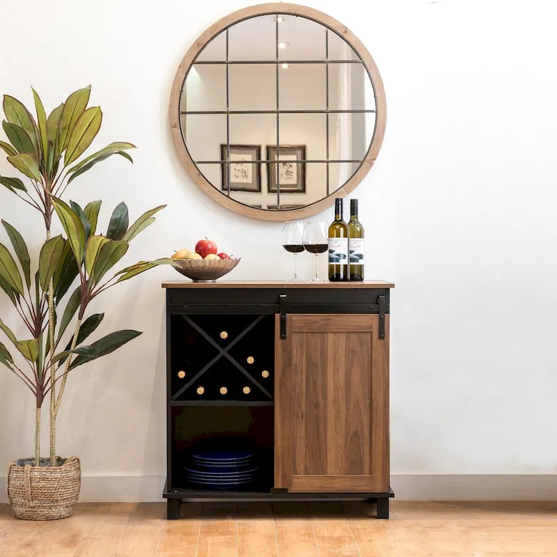 Glitzhome 32.25H Mid Centry Modern Industrial Bar Cabinet Buffet Sideboard