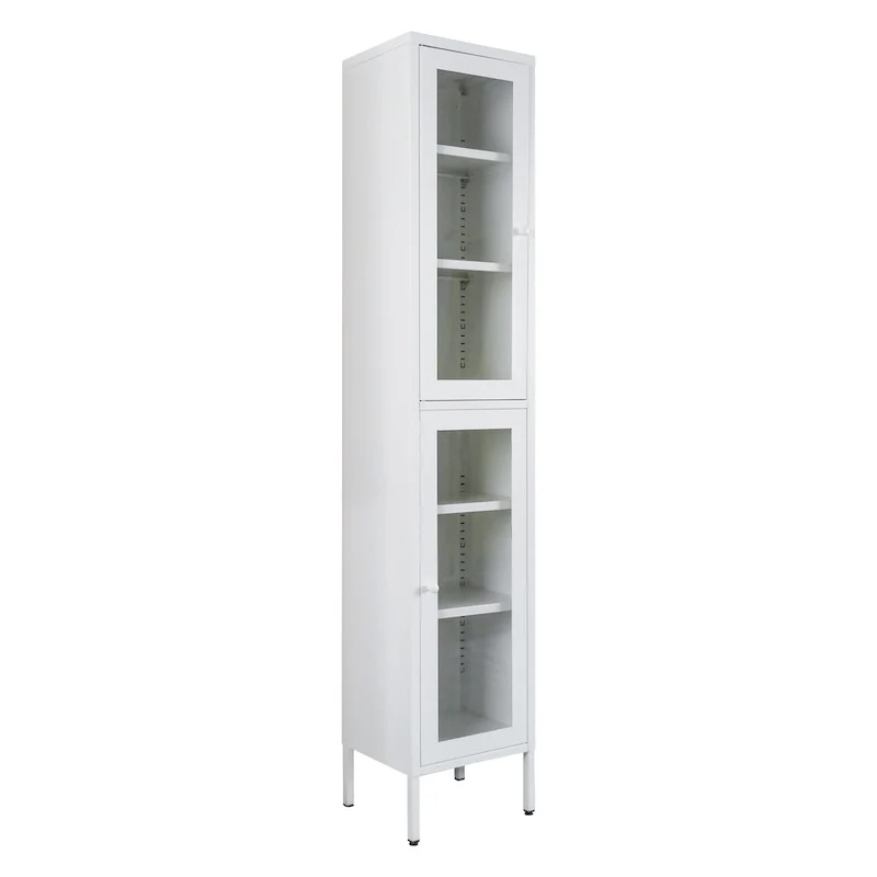 71-inch White Two Clear Door Metal Cabinet