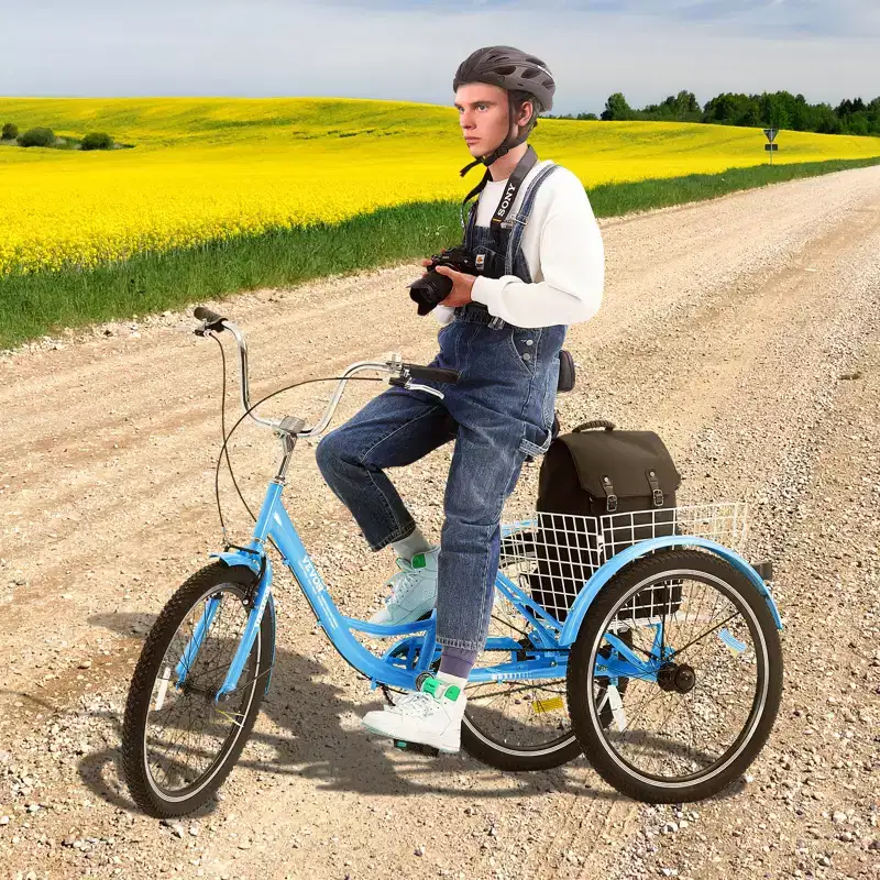 VEVOR Adult Tricycles Bike, 24 Inch Three-Wheeled Bicycles, 3 Wheel Bikes Trikes, Carbon Steel Cruiser Bike with Basket & Adjustable Seat