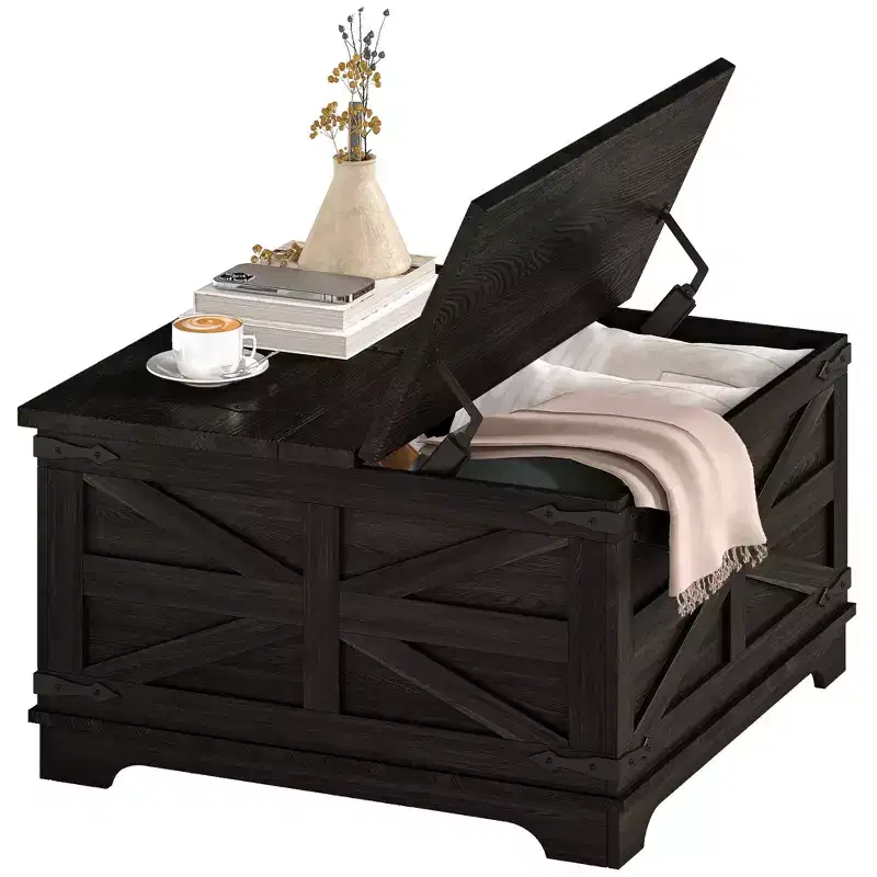 Farmhouse Coffee Table with Flip Top, Hidden Storage Compartment, Square Center Table for Living Room