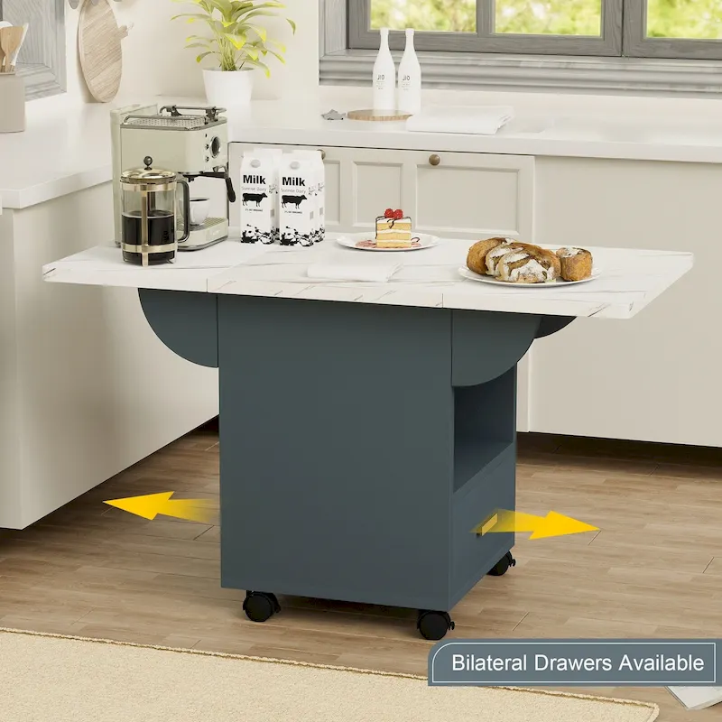 39.4 Foldable Solid Wood Dining Table with 4 Wheels and Drawer