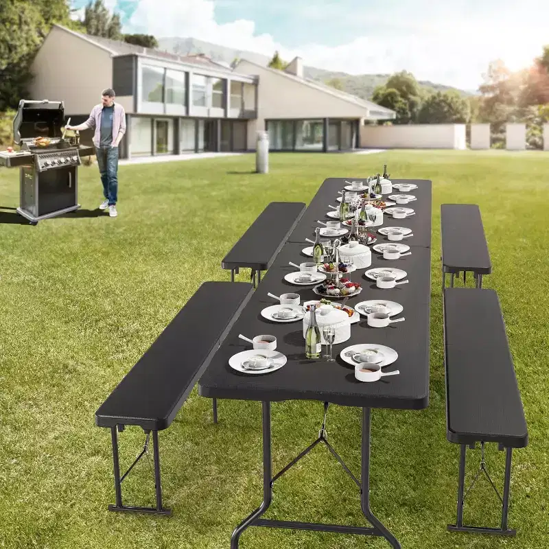 VINGLI 6 feet Plastic Folding Bench,Portable in Picnic Party Dining Seat, Garden Soccer , Tree Patterned HDPE Tabletop, 1 Pack, Black