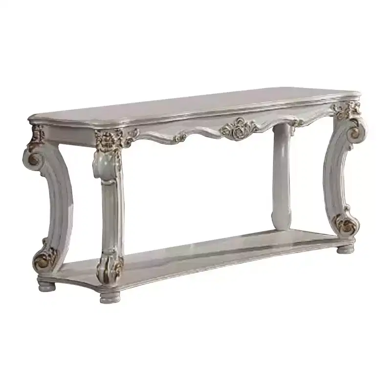 58 Inch Sofa Console Table with Scrolled Legs and Open Bottom Shelf