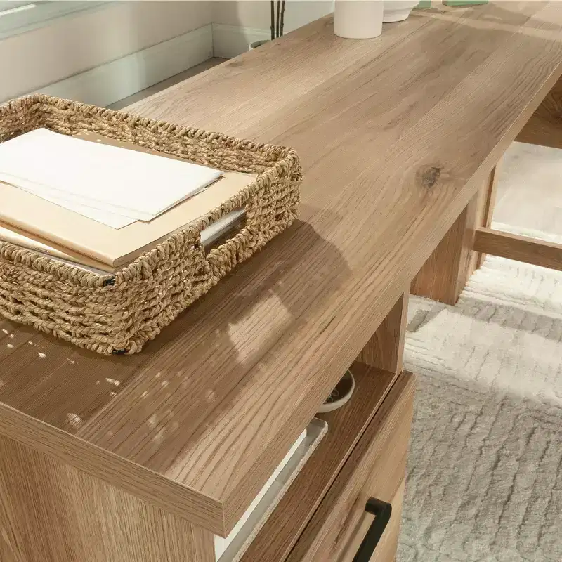 GDFStudio Merlene Farmhouse Wood L-Shaped Office Desk with Drawers