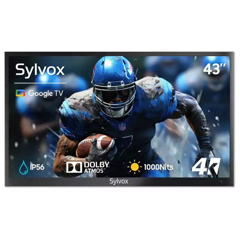 SYLVOX Outdoor Smart TV, 43 Google TV with Dobly Atmos, 4K 1000nits Outside Television, IP55 Waterproof TV for Partial Sun (Deck Pro 3.0 NEW)