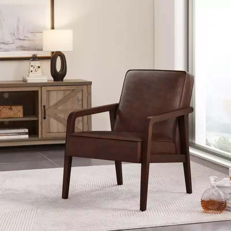 Modern Faux Leather Upholstered Accent Chair Armchair