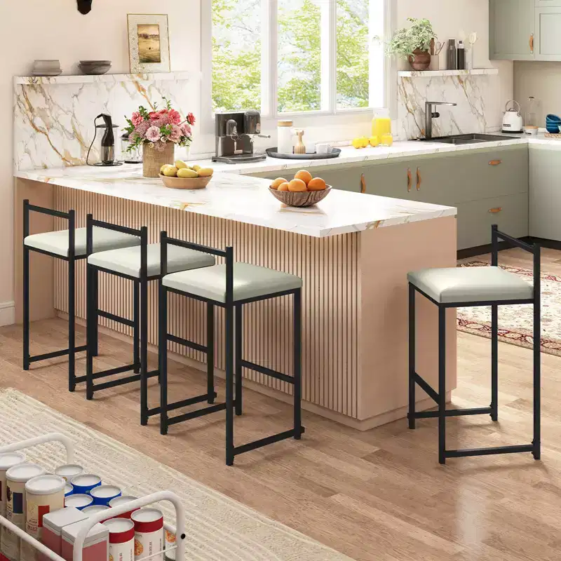 26'' Stackable Counter Height Bar Stools Set of 4 w/Back Metal Frame & Footrest Black