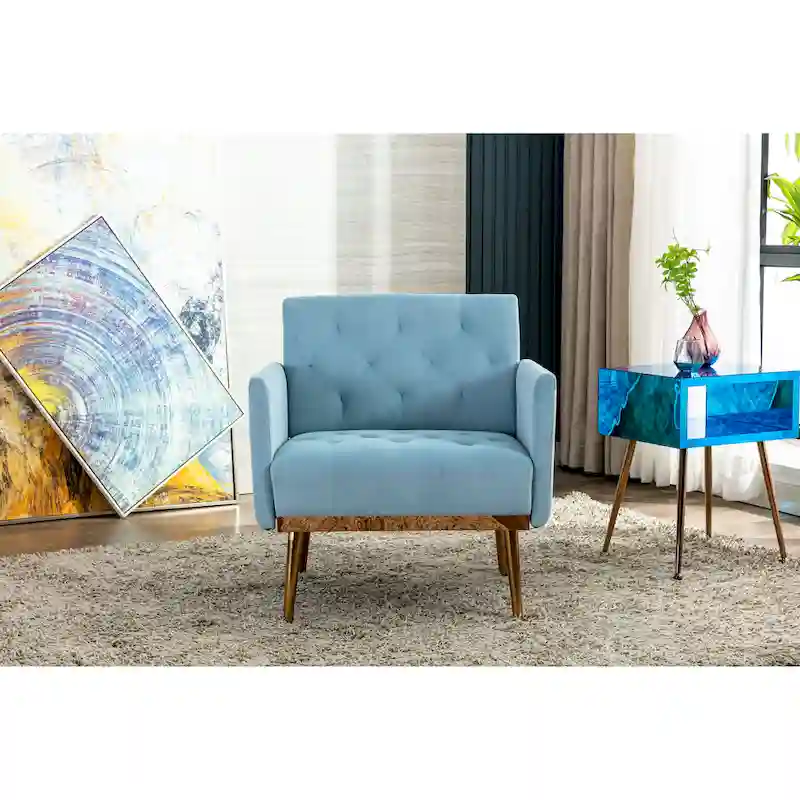 Velvet Upholstered Tufted Accent Chair With Golden feet