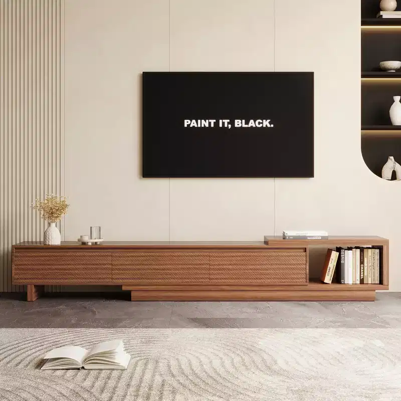 Mid-Century Modern 78.74102.3 Extendable TV Stand with 3 Drawers, Textured Front Design & Modern Media Console for Living Room