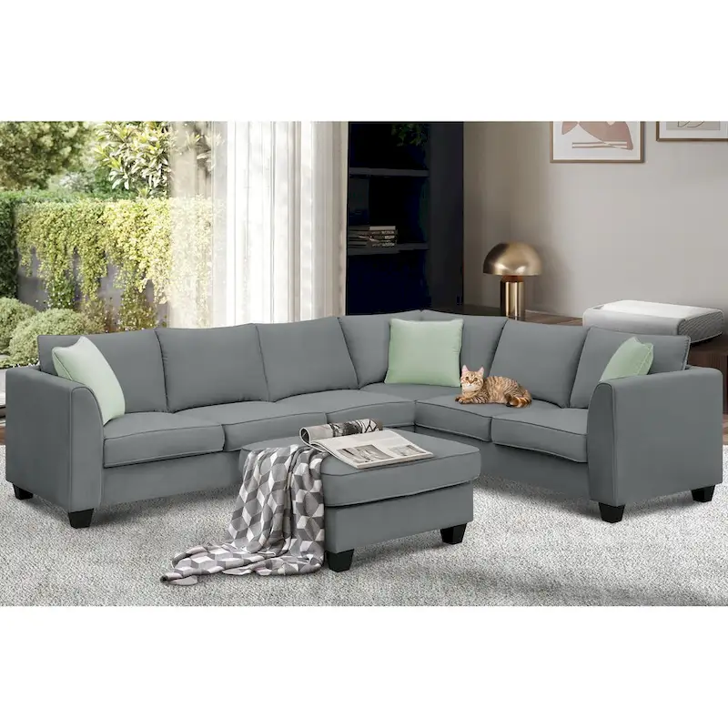 Modern Sectional Sofa with Ottoman, Modular, Spacious