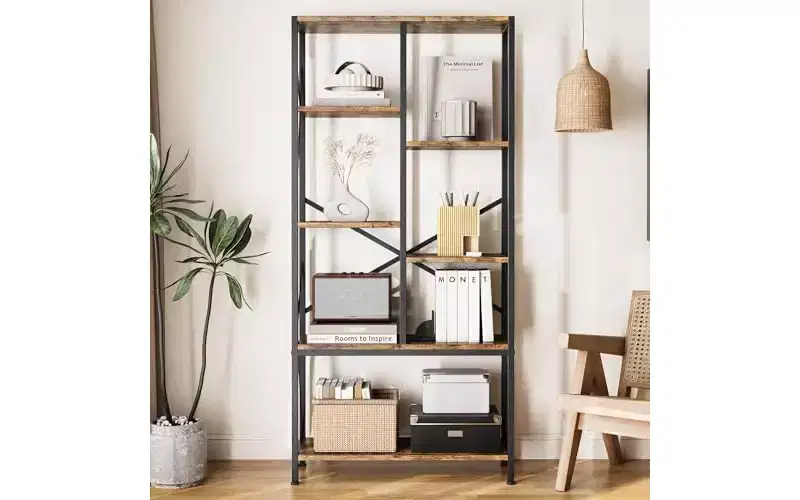 6-Tier Open Bookcase, Rustic Farmhouse Bookshelves with Black Metal Frame