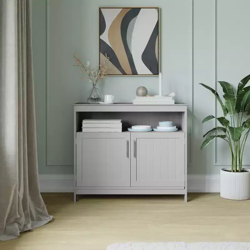 Classic Buffet and Sideboard with Double Door Storage Cabinet and Open Storage Shelf