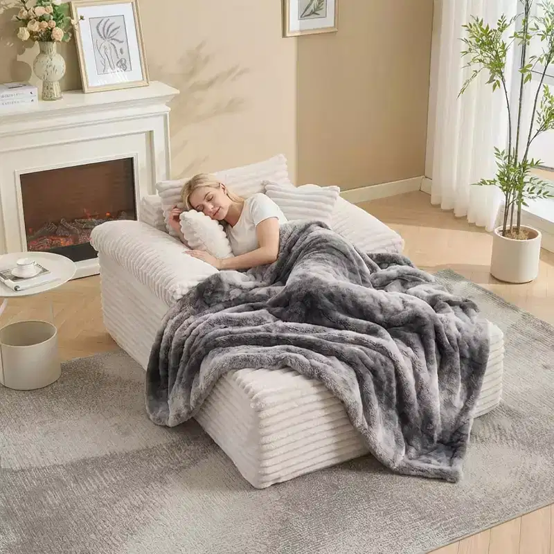 48.8'' Corduroy Chaise Lounge Chair Indoor, Boneless Sofa Bed, Oversized Sleeper Sofa, Cloud Couch Reading Chair for Living Room, No Assembly