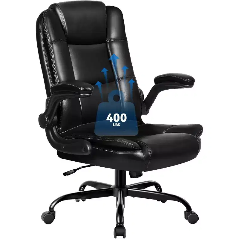 Office Chair with Flip-up Armrests Leather Executive High Back Lumbar Support Heavy Duty