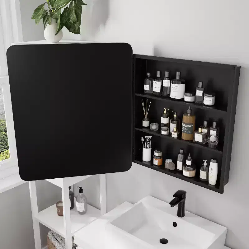 30 * 24 Inch Black Rectangular Bathroom Medicine Cabinet With Mirror
