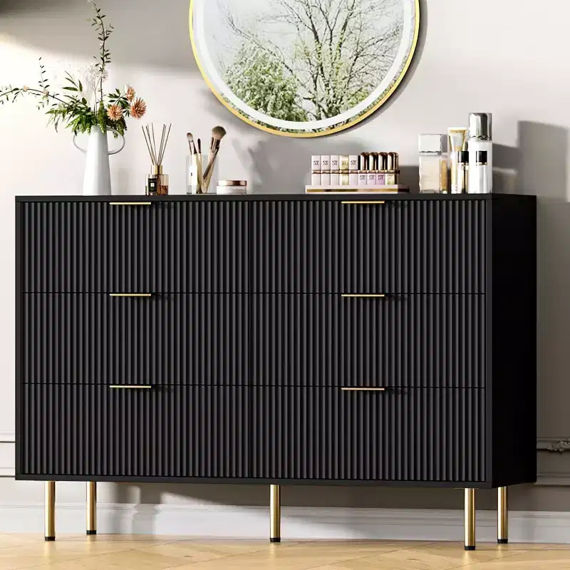 6-Drawer Dresser, Wooden Chest of Drawers, Modern Storage Fluted Panel Design Dressers for Living Room, Bedroom, Closet, Hallway, Entryway
