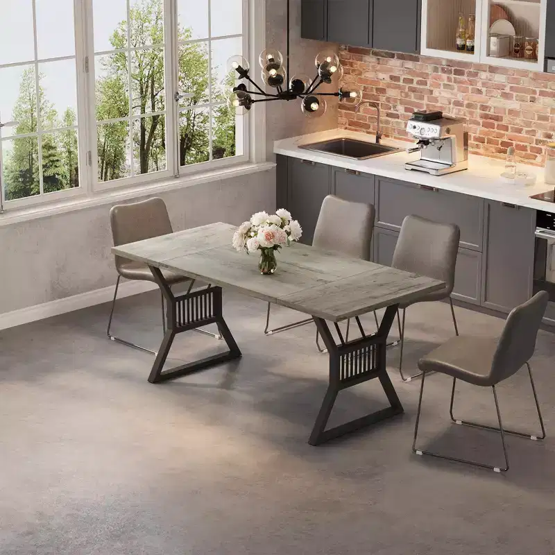 Particle Board Dining Table with Metal Legs 70.87''W x 29.33''H Brown