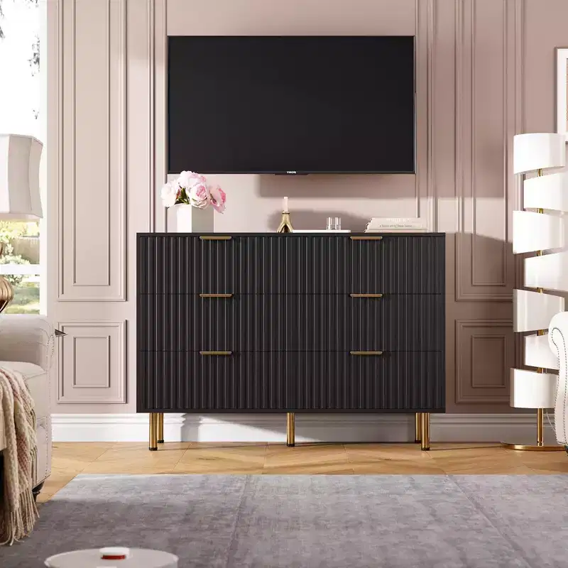 Modern Fluted Dresser for Bedroom with 8 Drawers, Deep Drawers & Wide Modern Top, Long Large Double Dresser TV Stand and Storage Organizer