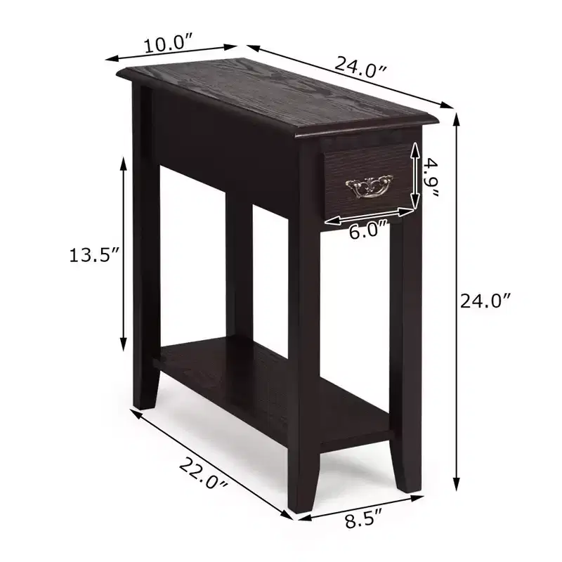 Costway Set of 2 Nightstand 2 Tier End Bedside Sofa Side Table w/Drawer &Shelf Espresso
