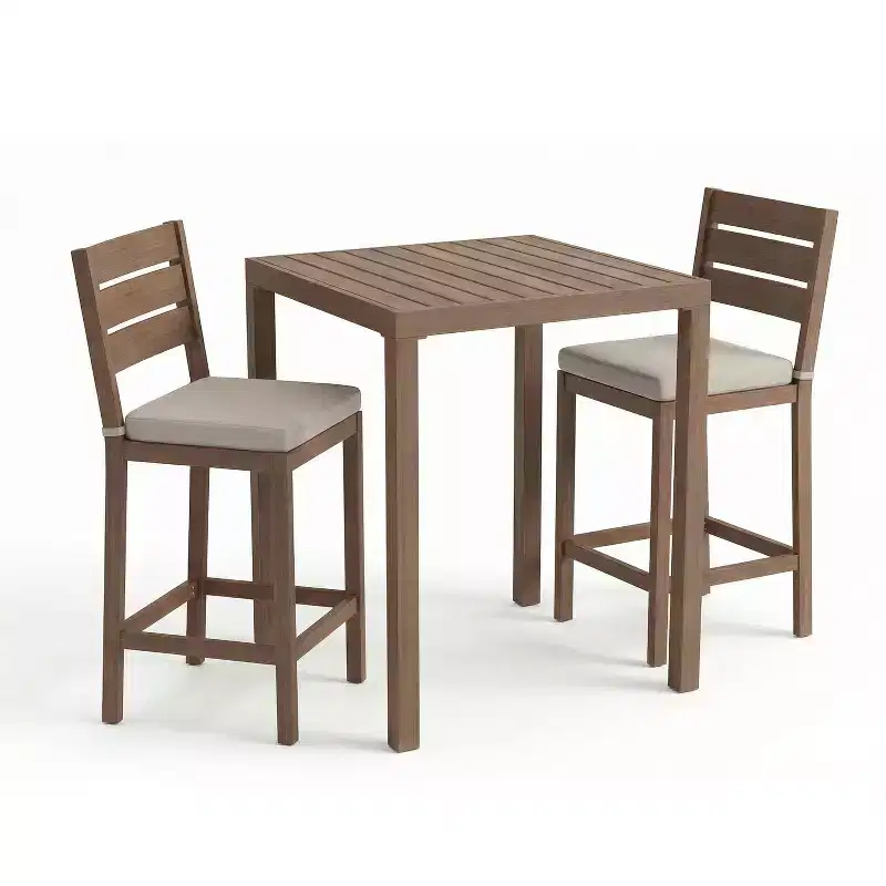 Martha Stewart Bedford 5 Piece Aluminum Patio Set, 4 Bar Stools with Cushions, 35.5 Square Patio Table