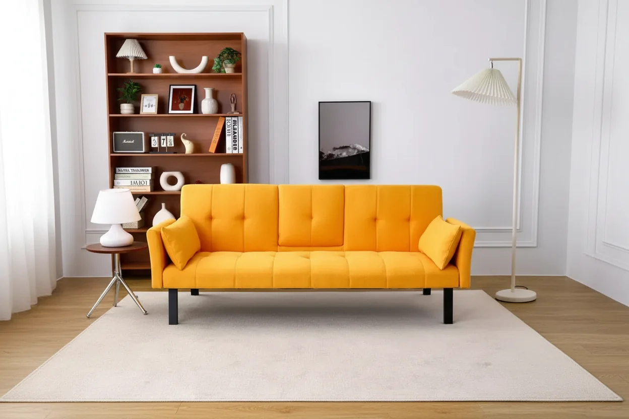 70 Inch Multifunctional Cotton Sofa Bed with Cup Holder Side Storage for Living Room Bedroom