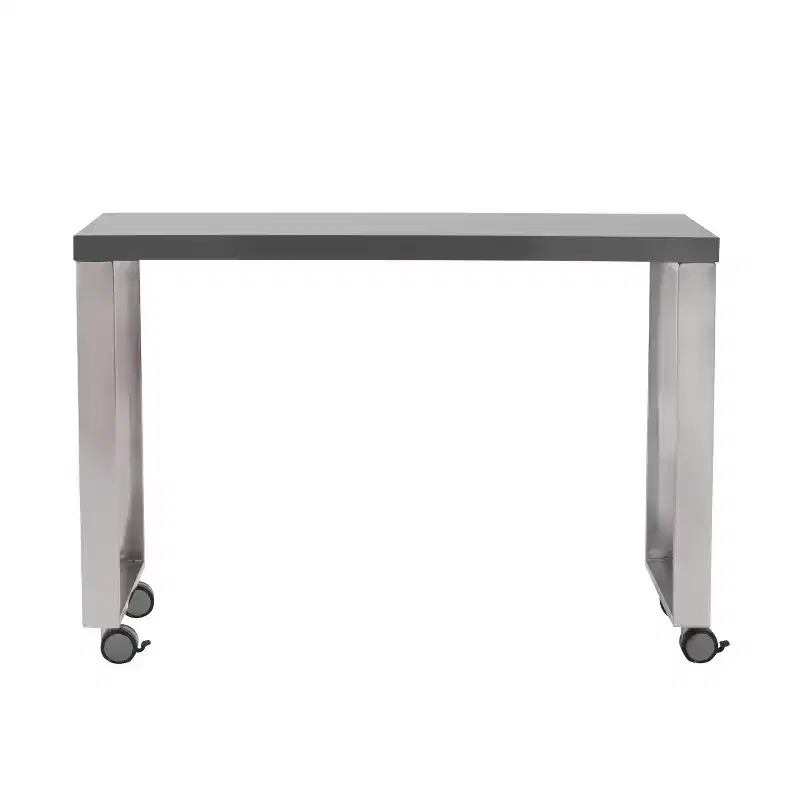 39 Gray and Silver Wood and Stainless Steel Rolling Sled Writing Desk