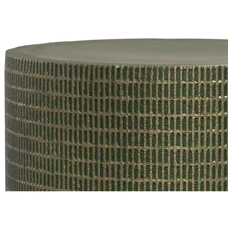 Modern Industrial 13 inch Wide Cast Aluminum Side Table in Light Green Patina, Fully Assembled