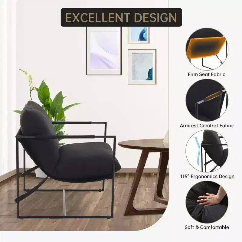 Sling Accent Chair with Metal Frame, Upholstered Living Room Chair with Foam Cushioning