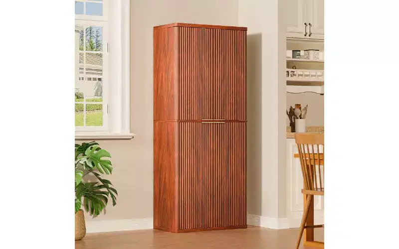 Fluted Tall Pantry Cabinet with 6 Shelves, Anti-Fall Device & Wave-Textured Panels, 72