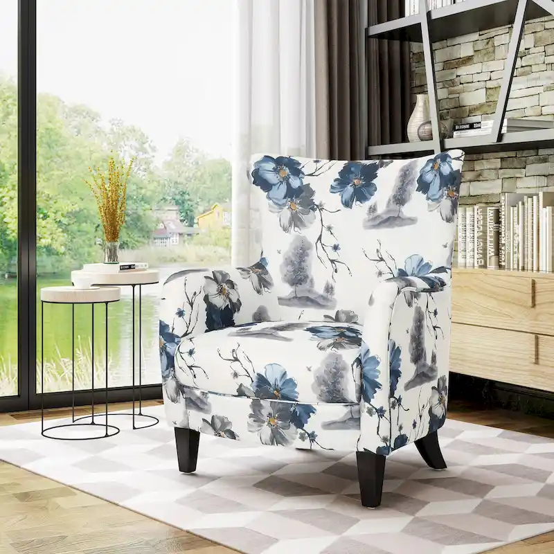 Modern Retro 30.25 High Back Upholstered Arm Chair with Wood Legs for Living Room