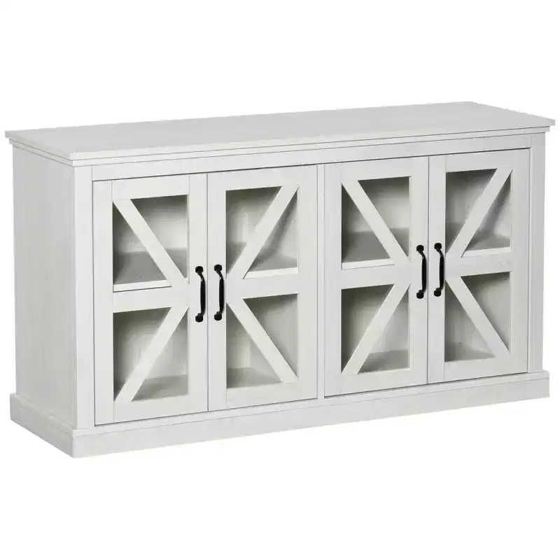 HOMCOM Rustic Kitchen Sideboard, Glass Door Buffet Cabinet, TV Stand with Adjustable Shelf for Dining Room