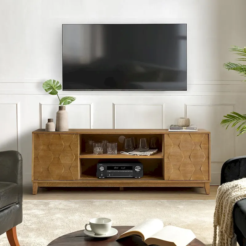 Modern Media Console TV Stand with 2 Drawers and Sliding Doors for TVs up to 78