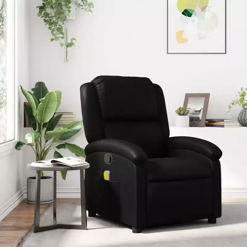 Massage Recliner Chair Black Faux leather, metal, plywood Single
