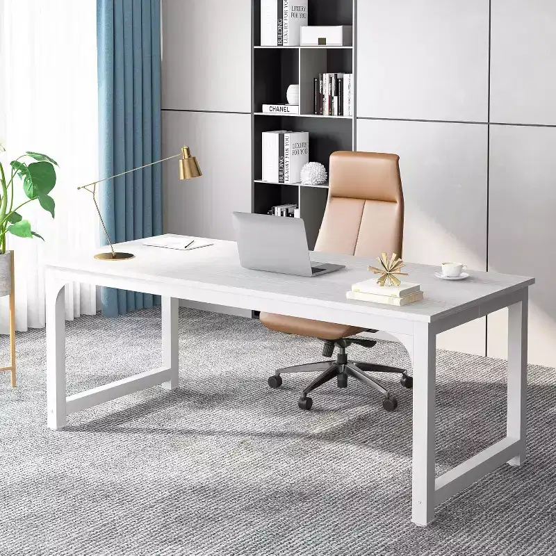 70.8?Executive Desk, Large Office Computer Desk with Thicken Frame, Modern Simple Workstation Business Furniture for Home Office, White