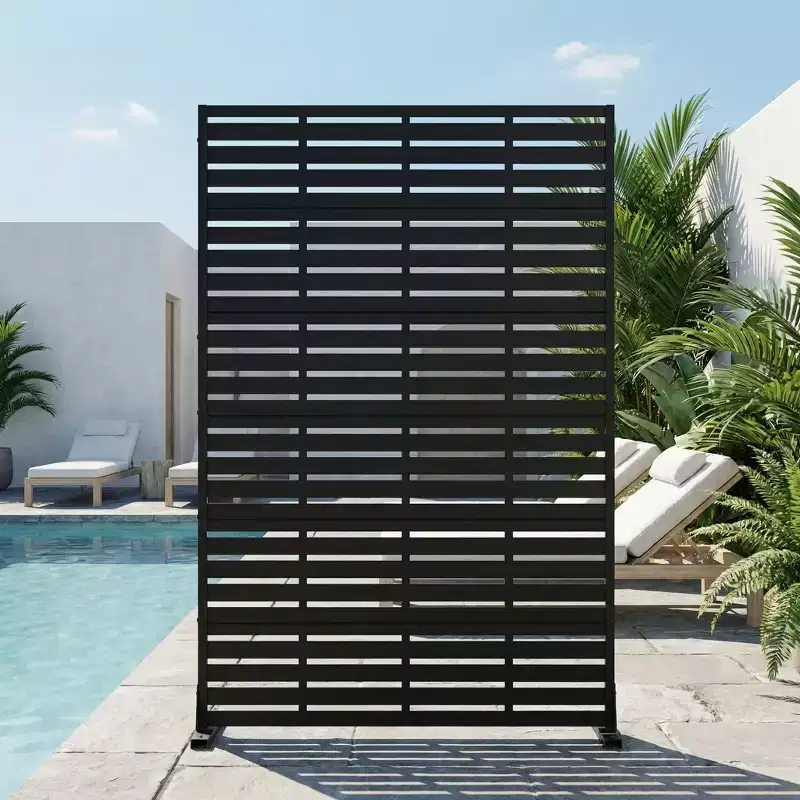72H x 47W Outdoor Metal Privacy Screen Freestanding Fence Panels in Black for Garden Patio Deck Yard