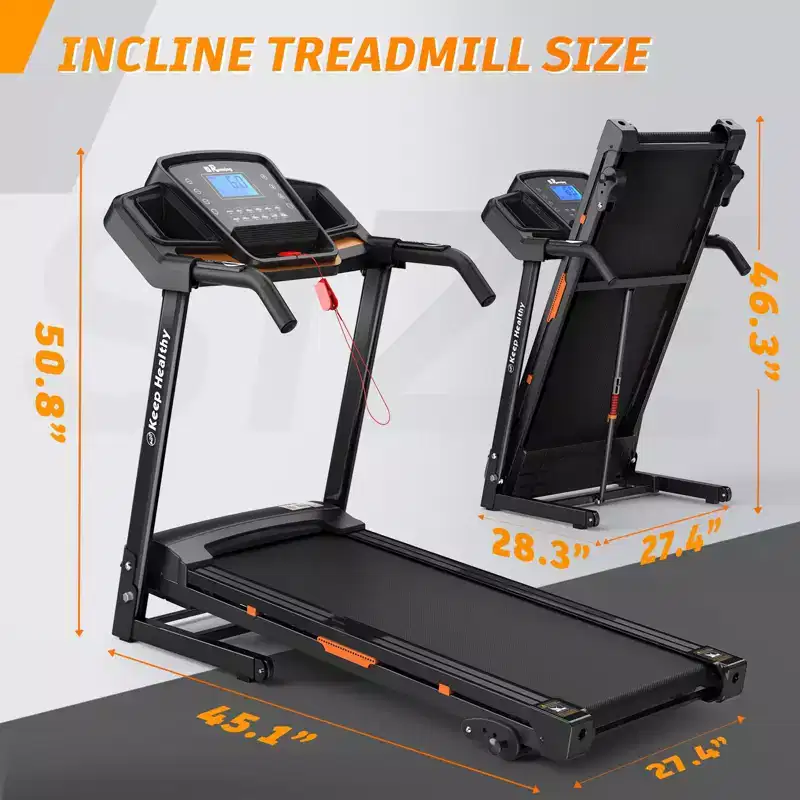 NAYSAYE Foldable Incline Treadmill, Walking Running Machine with Heart Rate Monitor & Cup Holder for Home Gym, Black, 50*26.4*46.5