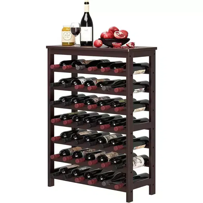 42-Bottle Wine Rack Free Standing Floor, 7-Tier Display Wine Storage Shelves with Table Top, Bamboo Wobble-Free Bottle Holder