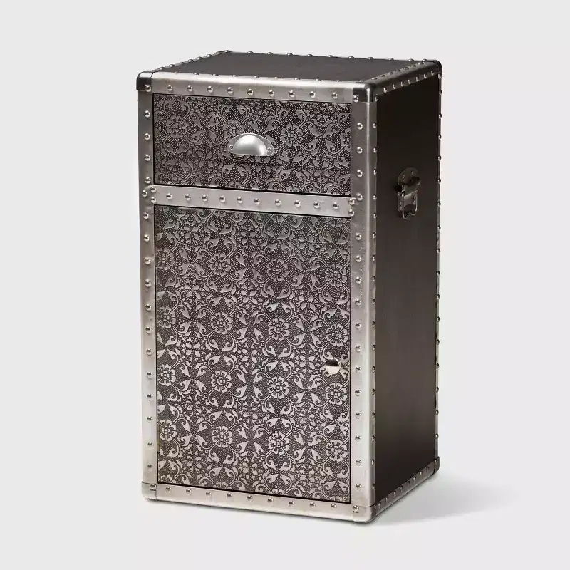 Cosette Metal Floral Accent Cabinet Silver - Baxton Studio: Universal Storage Footlocker, 28" High